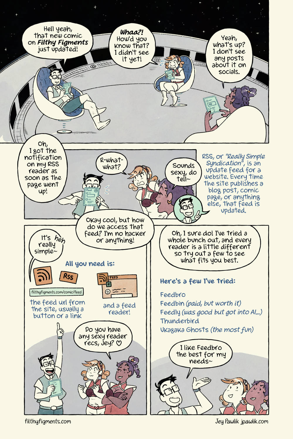 What is RSS? Jey Pawlik explains to the Filthy Figments mascots, Ember x Pomona!