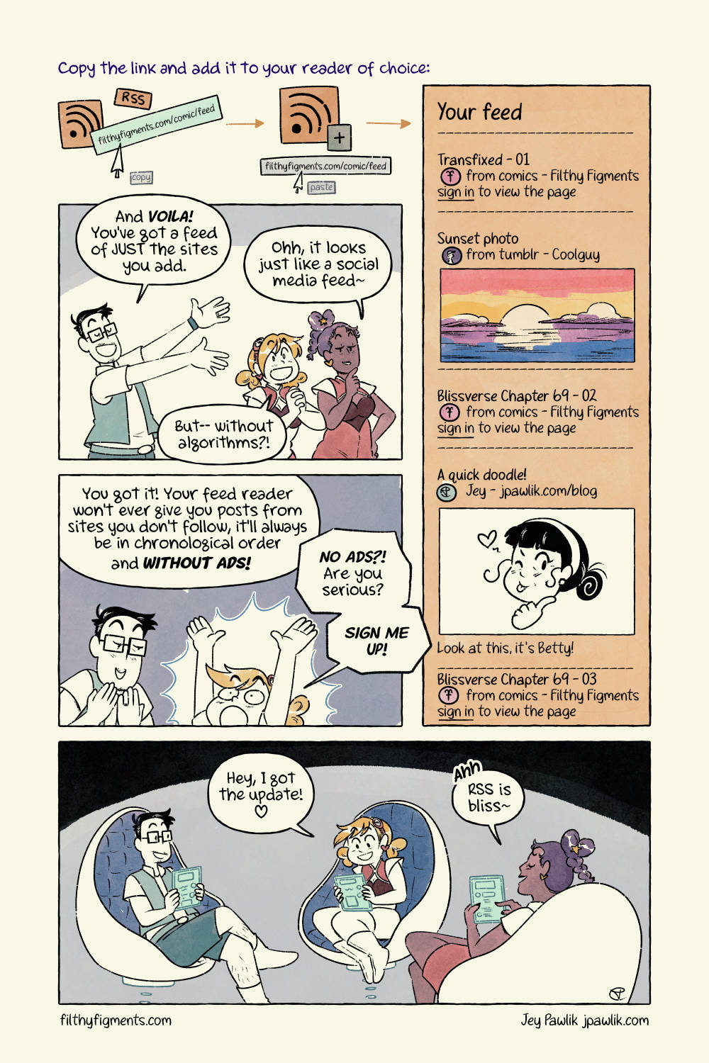 What is RSS? Jey Pawlik explains to the Filthy Figments mascots, Ember x Pomona!